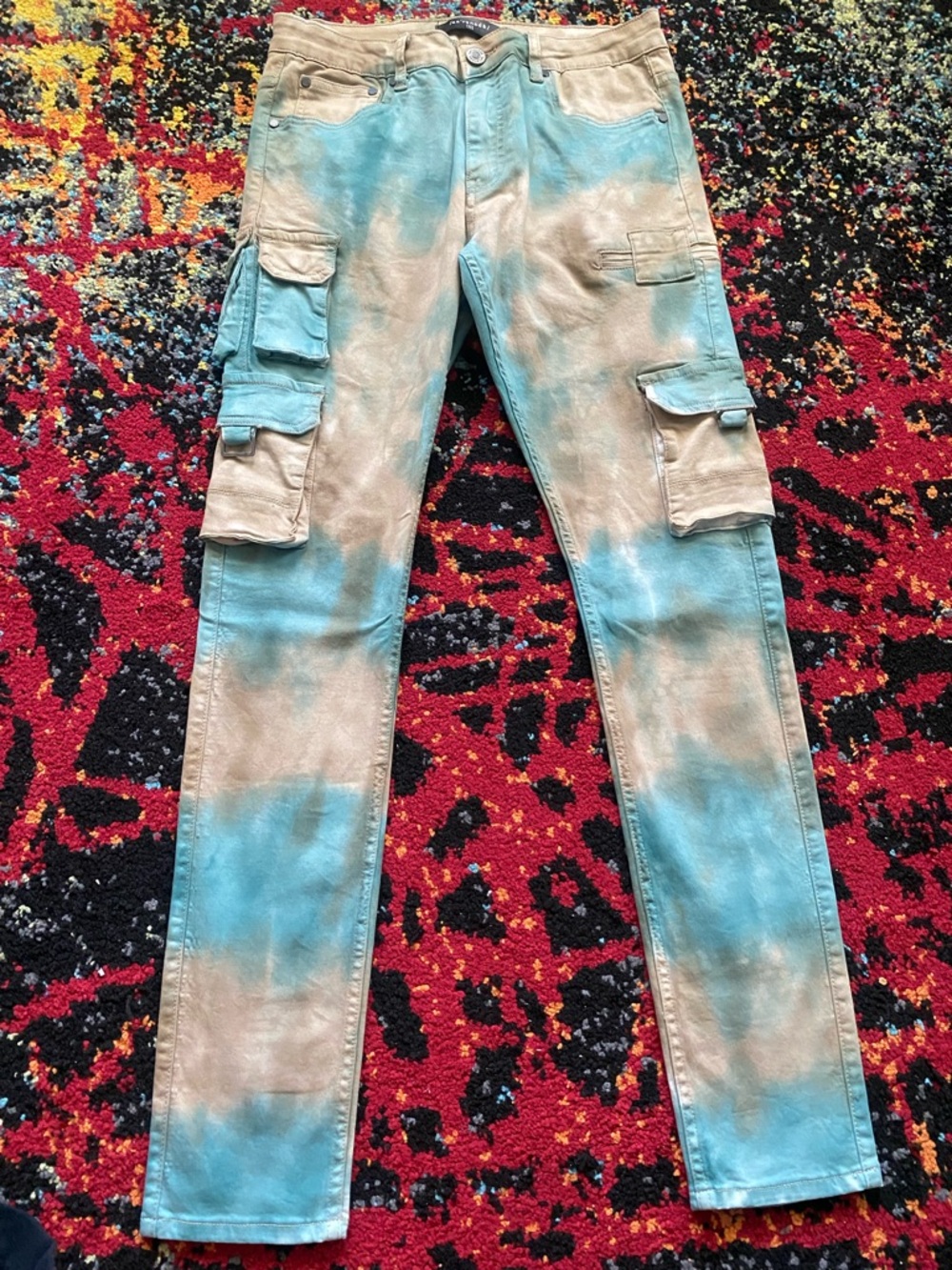 Men's Tie-Dye Cargo Pants - Blue & Tan
